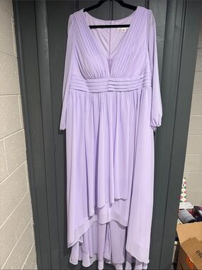 Lavender V-Neck Long Sleeve High-Low Evening Dress